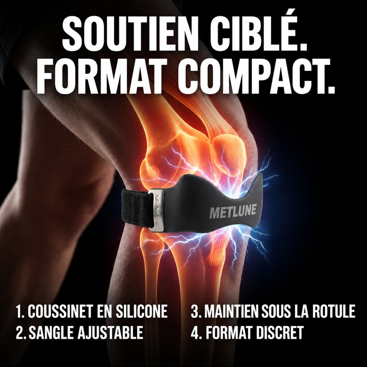Coussinet en silicone et soutien ciblé sous la rotule