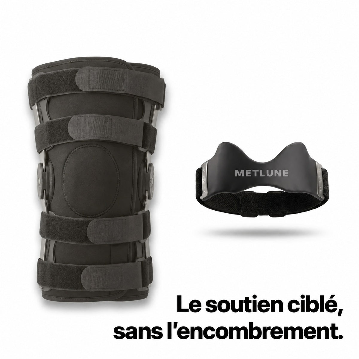 Comparaison du format compact METLUNE avec une genouillère enveloppante